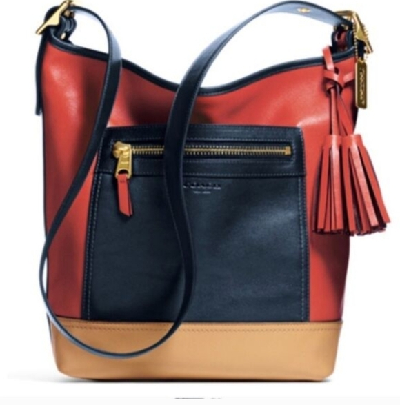 Coach Handbags - Coach Legacy Colorblock Duffle Leather Red Tassel  Coach Tag Red Navy Tan Supple